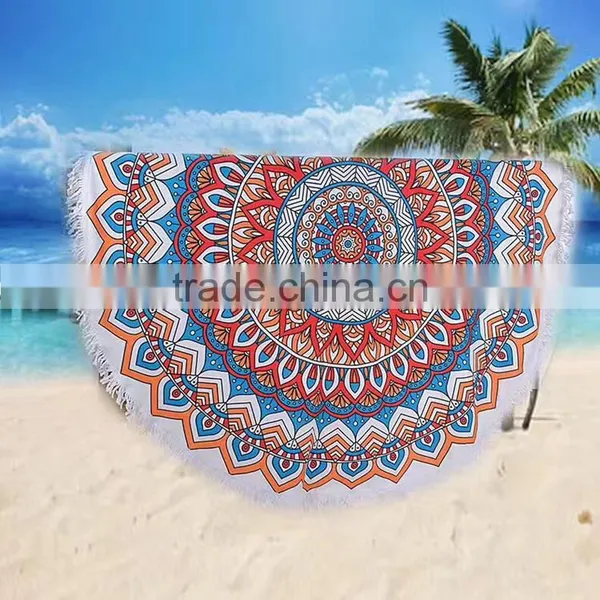 Microfiber Beach Towel Round and Square Shape Mandala Tapestry Round Beach Towel With Tassels photo-5