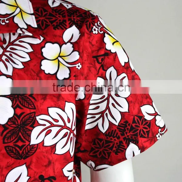 Red Printing Men Cotton Custom Printed Hawaiian Shirt photo-3