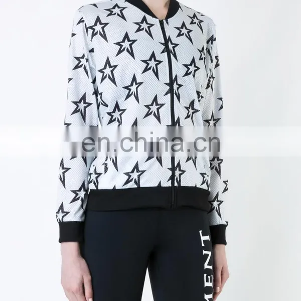 Star Mesh Long Sleeves Zip Up Women's Bomber Jacket photo-4