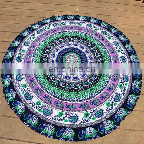 Beautiful Dropshipping Good Quality Printed Elephant and Flower Pattern Round Summer Bath Towel Sand Beach Towel photo-2