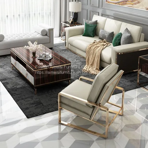 Modern Leather Cushion Golden Chrome Frame Lounge Sofa Chair photo-2