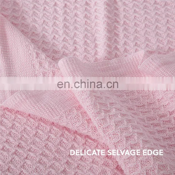 Nice Quality Breathable Pink Summer King Queen Waffle Cotton Blankets photo-5