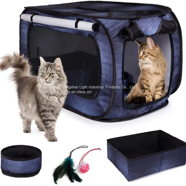 Stress Free Portable Cat Condo, Collapsible Travel Litter Box, Foldable Feeding Bowl, Small Pet Cages