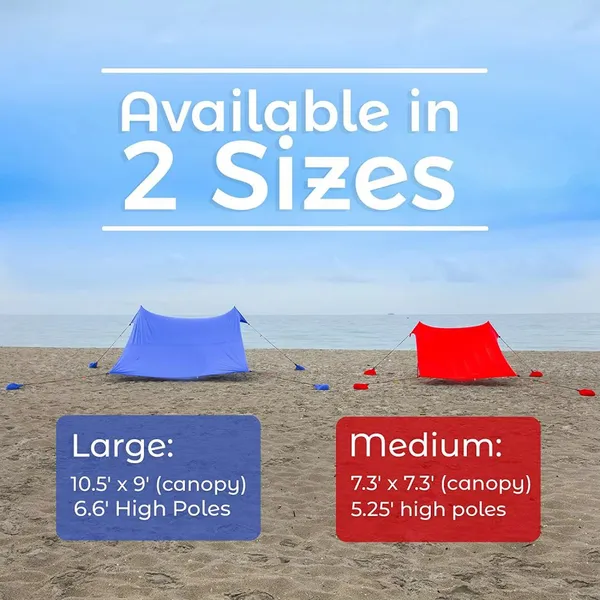 Portable Large UPF50 UV, Protection 4 Aluminum Poles Lycra Nylon Family Sun Shelter Canopy Tent Beach Shade With Sandbag Anchors photo-2