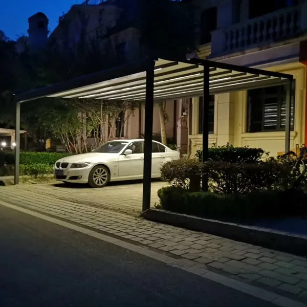 Retractable Fabric Roof Aluminum Carport with LED Lights, Modern Outdoor Canopy for Villa Parking & Driveway