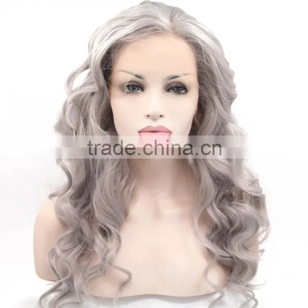 Alli Express Long Style Synthetic Wig 1b Grey# Body Wave Lace Front Wig photo-2