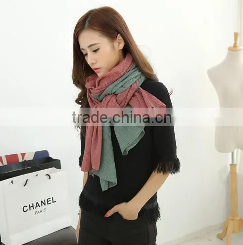 New Design Korean Girl Fashion Assorted Color Crumpled Wrinkle Cotton Woven Scarf Quality Choice