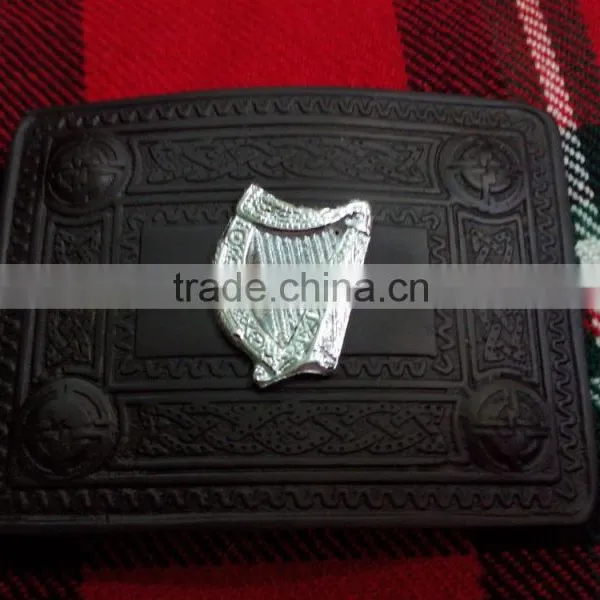 Scottish Kilt Belt Buckle Made Of Brass Material With Black Finish Front Side Harp Badge photo-2