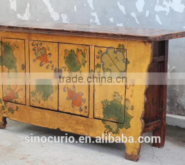 Asian Antique Vintage Hand Painted Mongolia Cabinet photo-2
