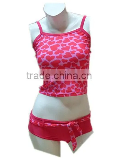 Girls Two Pieces Lovely Swimwear With Elastic Top and Frill Bottom