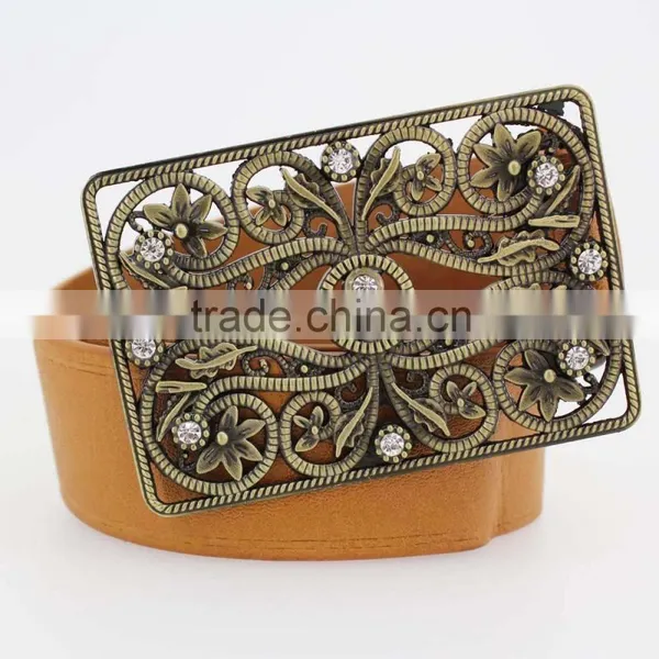 Hot Sale Vintage Style Women's Fashion PU Brand Belt With Shiny Rhinestone Square Shape Buckle photo-2