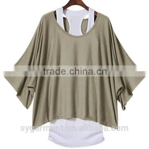 Women's Fashion Loose Casual Short Sleeve T-Shirts Batwing Sleeve Tops photo-2