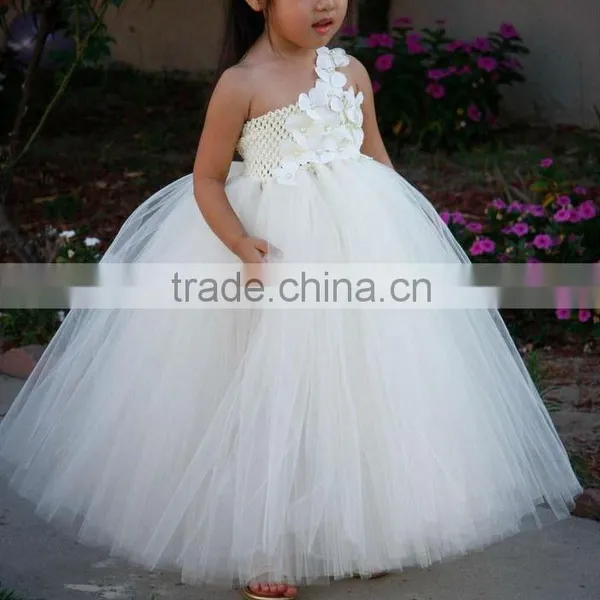 2015 Fashion Ivory Flower Girl Tutu Dresses For Wedding Kid Ball Gown Dresses For Wedding Fluffy Floor Length Children Dresses