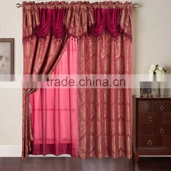 2 Layers Bedroom Curtain Fringe Jacquard Curtain In Luxury Valance With Back photo-3