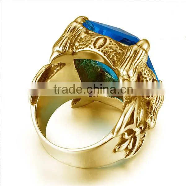 18k Gold Plated Engraved Gothic CZ Surgical Stainless Steel Ring photo-4