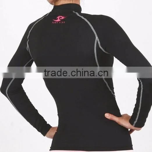 China Facotry Price Womens Skin Tight Compression Baselayer T Shirt Running Black Top photo-2