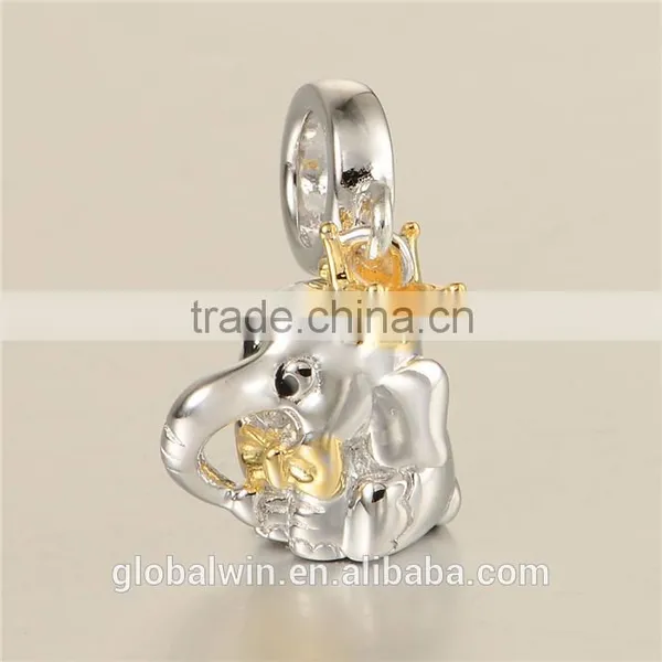 925 Sterling Silver Animal Elephant Slide Gold Plated Charms For European Necklace photo-3
