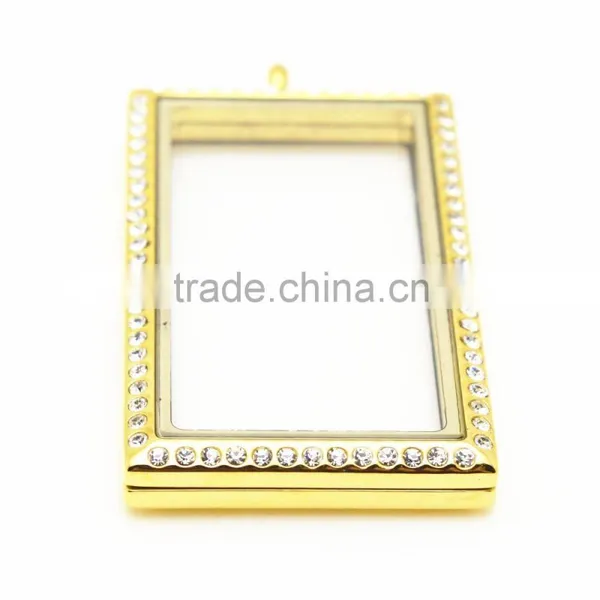 Rectangle Crystal Lockets Stainless Steel photo-5