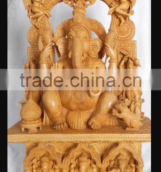 Wooden Handicraft Wood Carving Hindu God Ganesha Rich Art And Craft Jaipur Rajasthan India Artisan Statue Sculpture