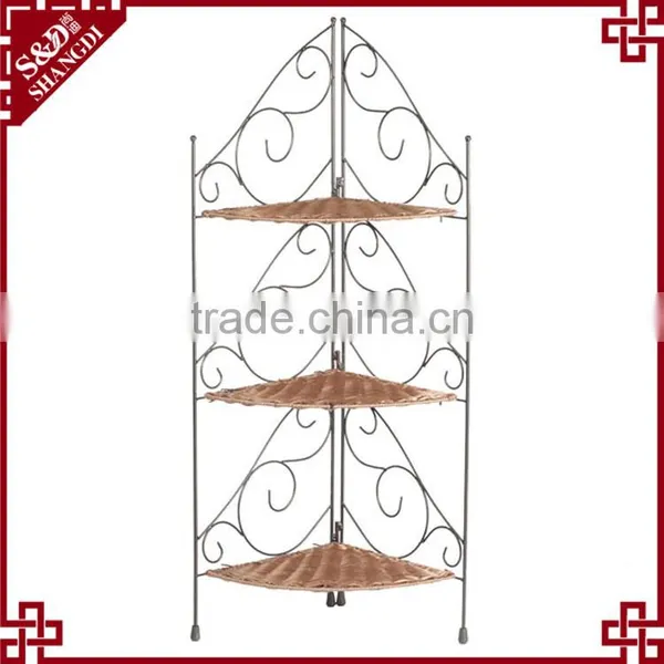 Home & Office Gardening Equipment Metal & Wicker Corner Plant Flower Rack photo-2