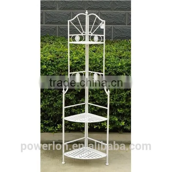 POWERLON Shabby Chic Durable 3-tier Metal Corner Garden Shelf Flower Plant Stand Anti White photo-2
