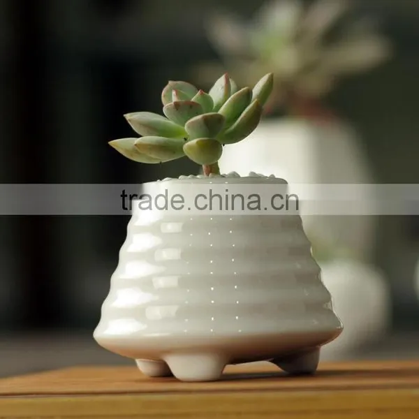 New Design White Glazed Indoor Small Decorative Planters With Foot photo-3