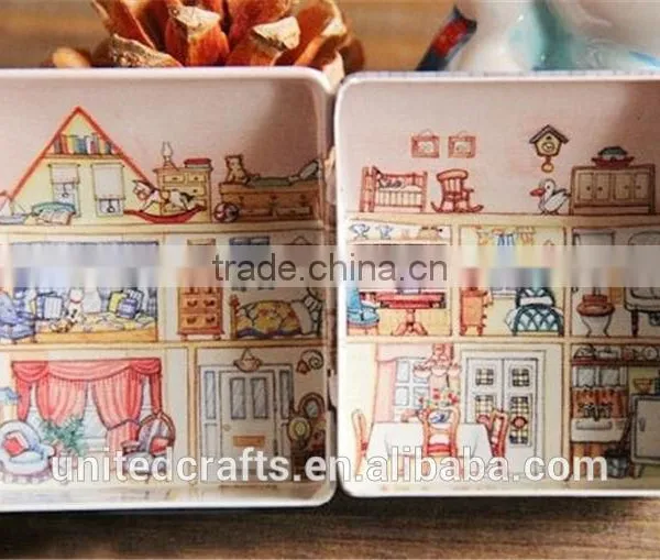 Mini Dream Vintage House Tinplate Storage Tin Box Coin Bag Jewelry Box Creative photo-3