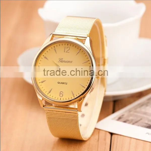 Factory Direct Sales Alloy Gold Mesh Strap Women Watch Simple Unisex Watch photo-2