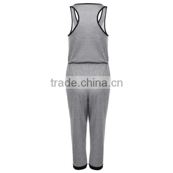 New Fashion O Neck Sleeveless Gray Calf-length Jumpsuit Drawstring Waist Pocket Casual Leisure Loose Romper Sexy Women Playsuit photo-3