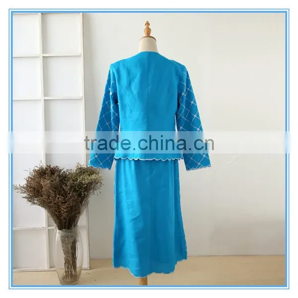 High Quality Embroidery Blue Color Fancy Designer Ladies Office Skirt Suits photo-3