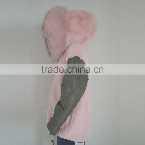 Myfur Army Green Cotton Parka With Pure White Fake Rabbit Fur Lining photo-6