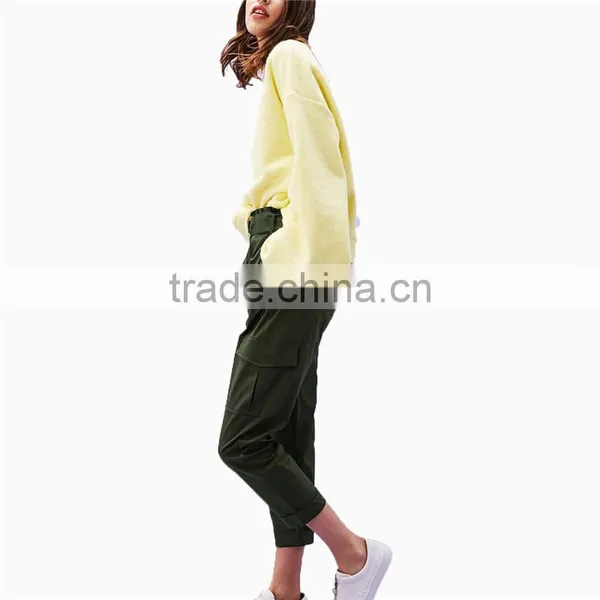 Green Twill Cargo Pants Womens Cropped Trousers With Belt and Buckle photo-3