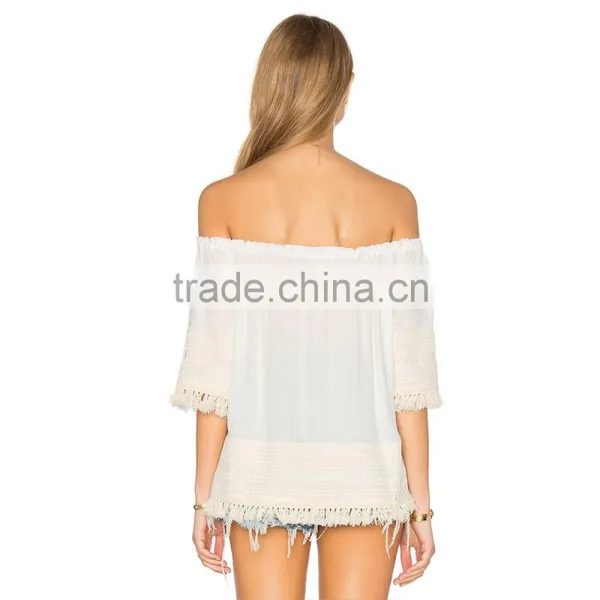 Off Shoulder Lace Style Ladies New Models Elegant Blouses photo-6