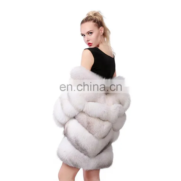 Finland Whole Skin Blue Fox Fur Overcoat Jacket Women Genuine Fur Coat Cross Fox Fur Coat photo-6