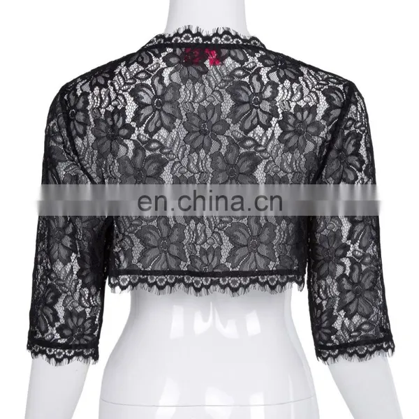 Belle Poque Womens Ladies Wedding Bridal Bridesmaid 3/4 Sleeve Black Lace Shrug Bolero BP000319-1 photo-3