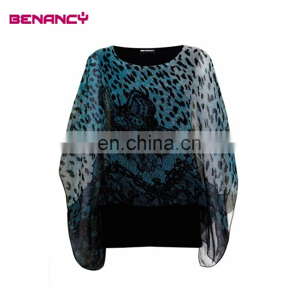 Batwing Sleeve Chiffon Tribal Animal Print Poncho for Old Women photo-5