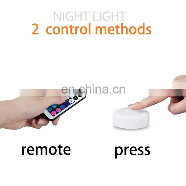 Wholesale 6PK LED Puck Lights RGB Remote Control Color Small Night Light Battery Cabinet Light photo-5