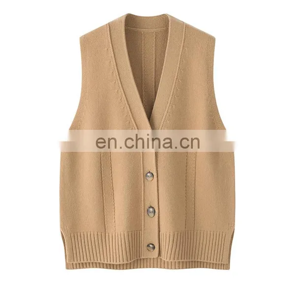 Brand New Custom Sleeveless V-Neck Cardigan Vest Women Knitted Cashmere Woolen Casual Style Embroidered Logo Button Back photo-6