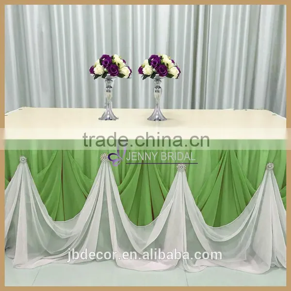TC106K#37 Beautiful Purpal Chiffon Cinderalla Table Skirt With Brooch Weeding Table Skirting photo-4
