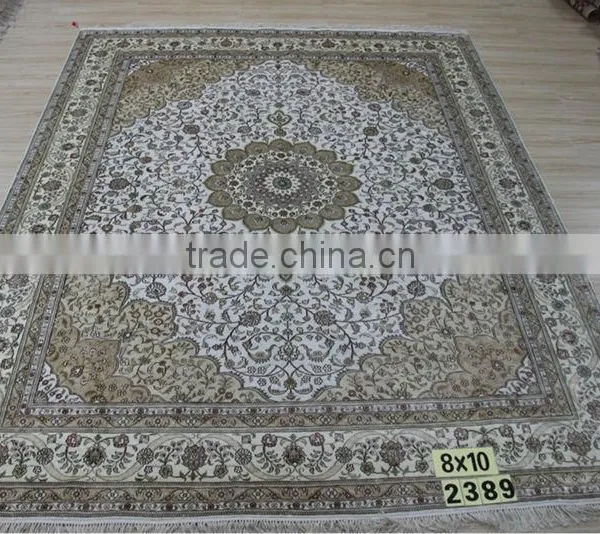 Hand Tufting Silk on Wool Antique Persian Style Double Knots Silk White Carpet