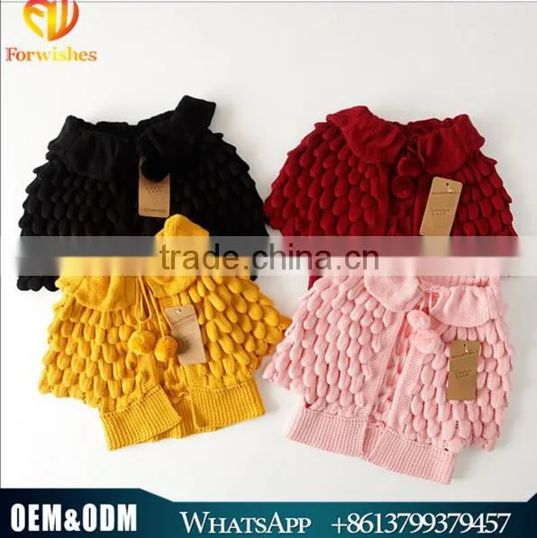 2015 Latest Parisian Style Girl Sweater Kids Outwear Knit Sweater Cape With Poms