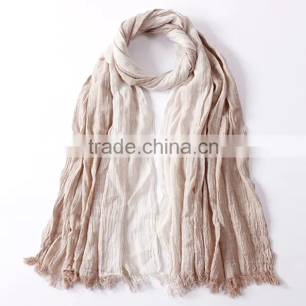 New Arrvial Korean Fashion Wrinkle Woven Striped Woman Linen Scarf Quality Choice photo-6