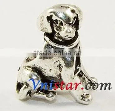 Vnistar Antique Silver Plated European Bead Fit for European Bracelet PBD1496, Sitting Dog Shape Bead photo-2