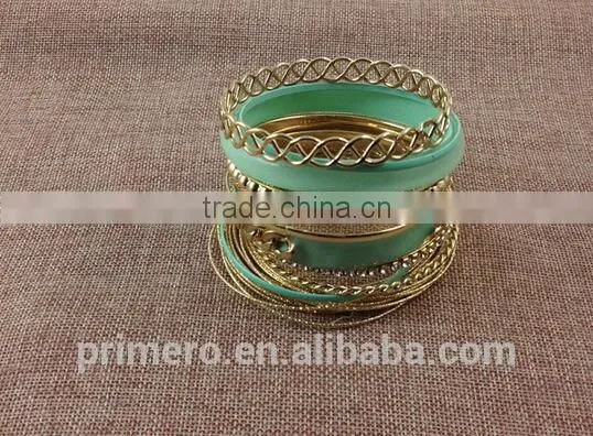 Handmade Gold Plated Multilayer Beads Chain Mix Bracelets Hard Plastic Bangles photo-3