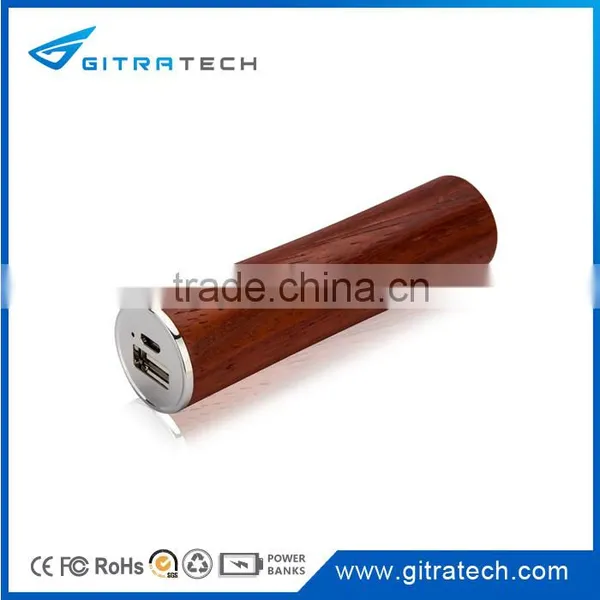 Promotional Gift Cylindrical Wooden Power Bank Wood Power Charger 2600mAh photo-2