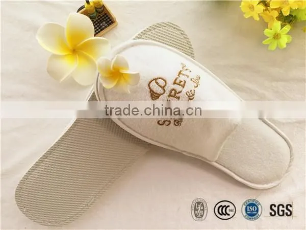 Guestroom and Home Terry Towelling Slipper Closed Toe With Gold Embroidary Printing Bathroom Slippers photo-3