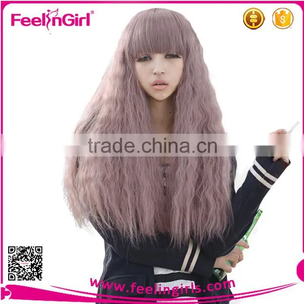 Taro Afro Curly Loose Wave Chic Neat Bang Cosplay Wig photo-4