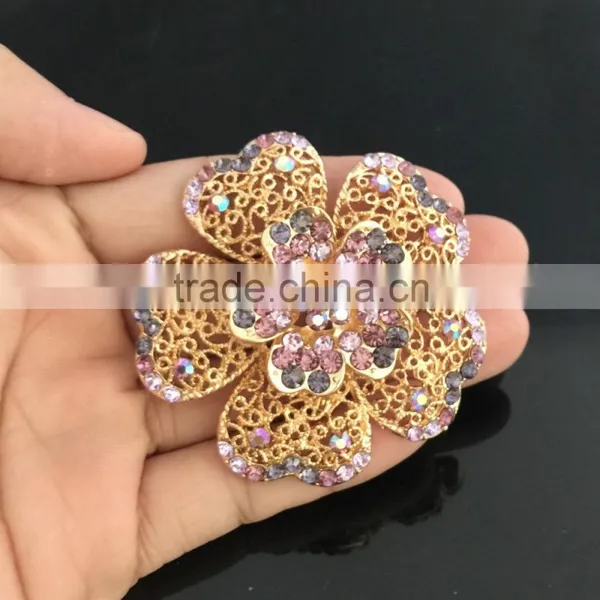 Metal Flower AB Rhinestone Brooch Pin,Color Rhinestone Brooches And Pins For Wedding Imitation photo-4