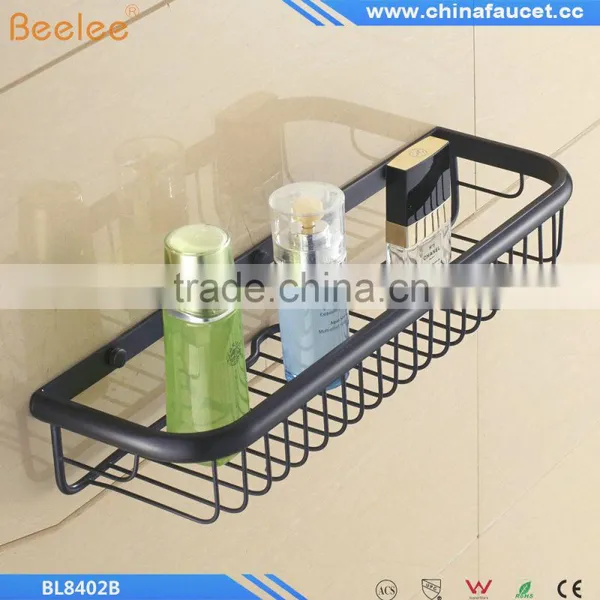 Black Oil Rubbed Bronze Bathroom Brass Material Shower Baskets Wall Mounted Bathroom Shelf photo-3