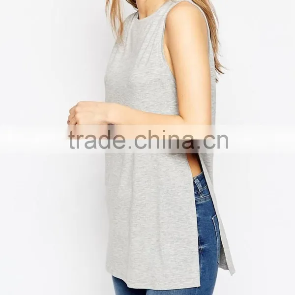Wholesale Women Apparel Longline Top With Side Split Sleeveless Blouse Patterns photo-5